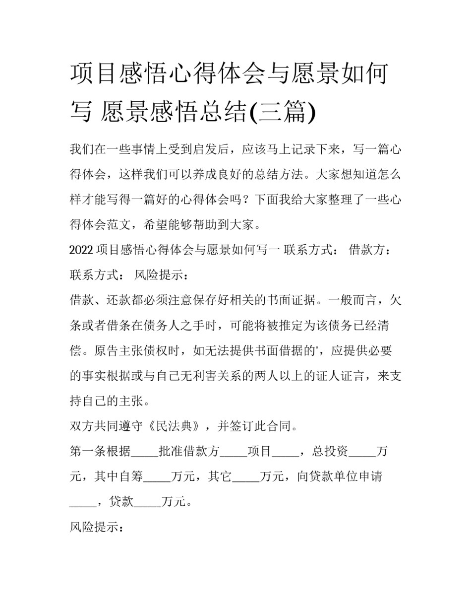项目感悟心得体会与愿景如何写 愿景感悟总结(三篇)_第1页