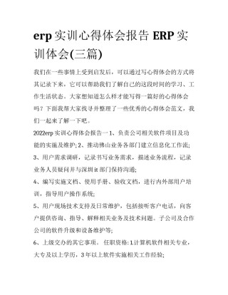 erp实训心得体会报告 ERP实训体会(三篇)