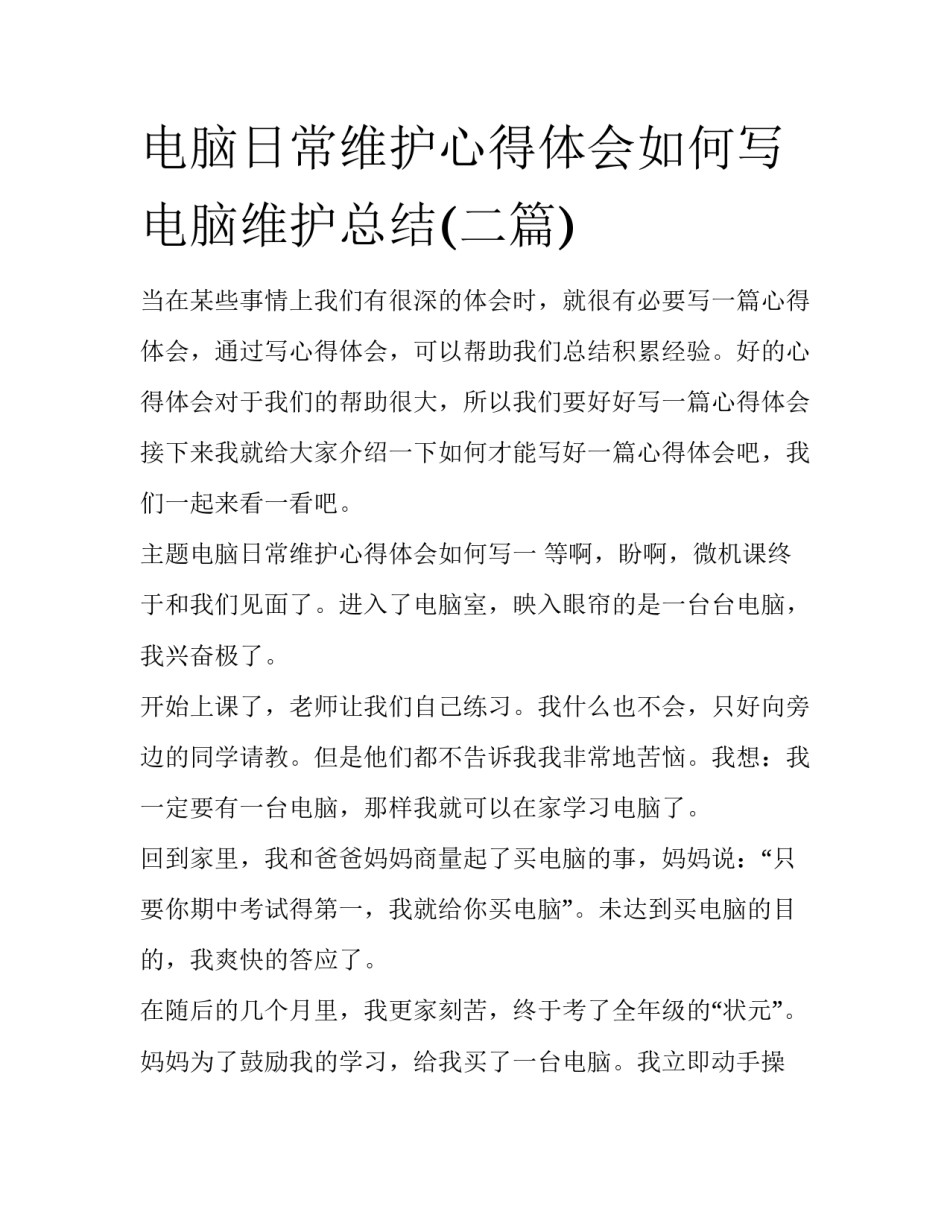 电脑日常维护心得体会如何写 电脑维护总结(二篇)_第1页