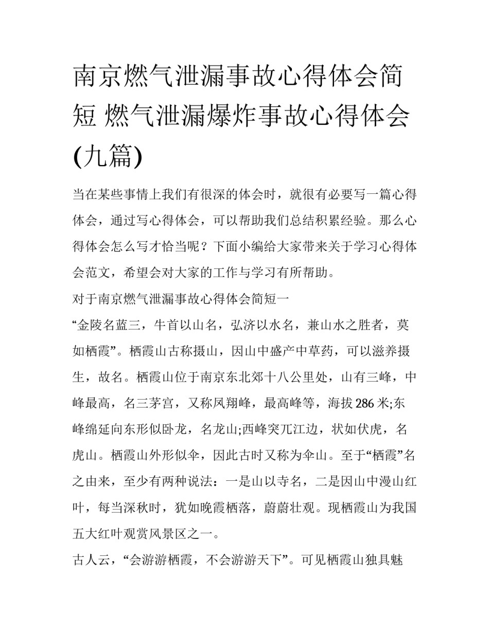 南京燃气泄漏事故心得体会简短 燃气泄漏爆炸事故心得体会(九篇)_第1页