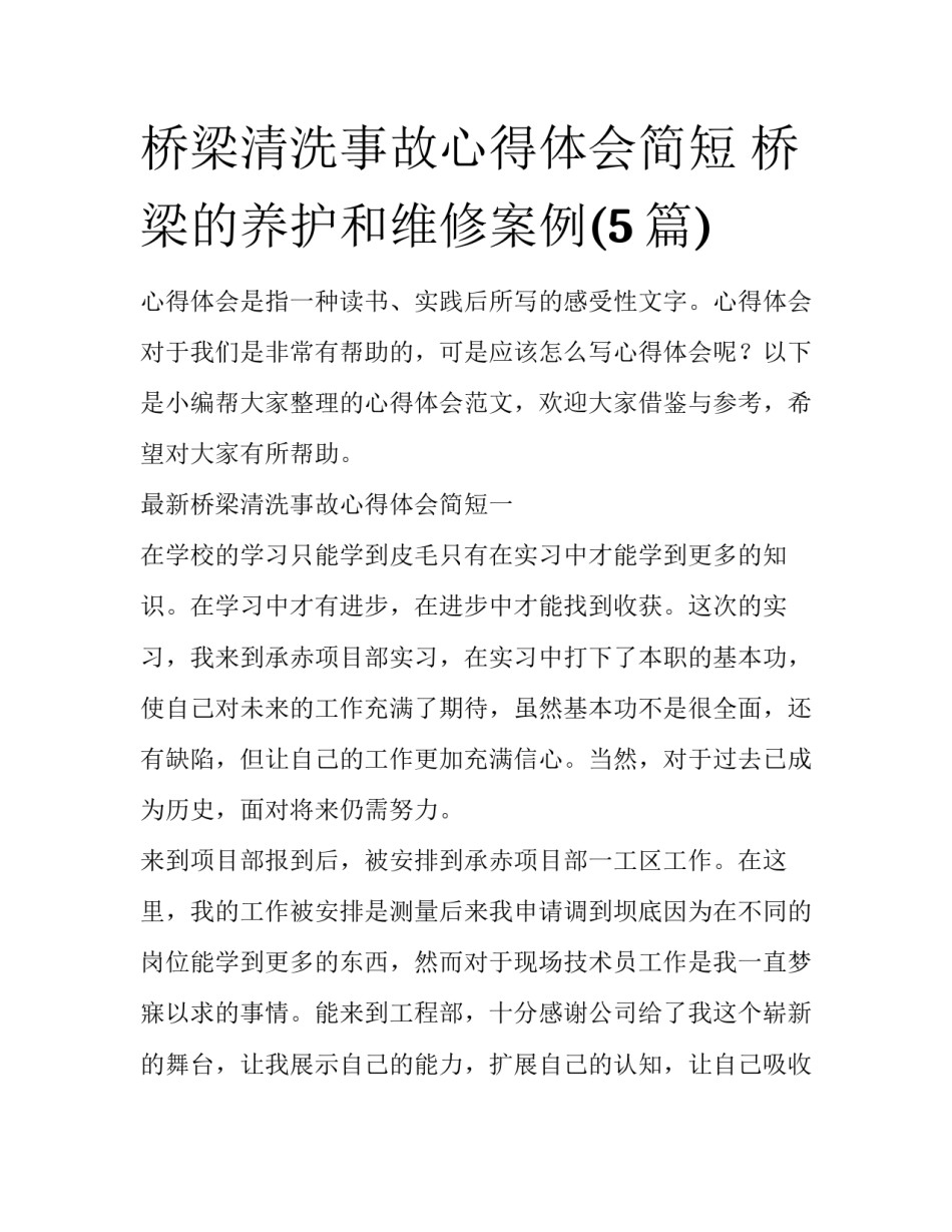桥梁清洗事故心得体会简短 桥梁的养护和维修案例(5篇)_第1页