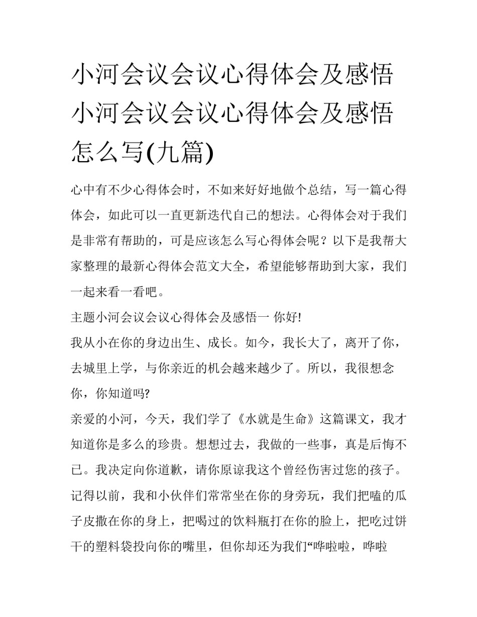 小河会议会议心得体会及感悟 小河会议会议心得体会及感悟怎么写(九篇)_第1页