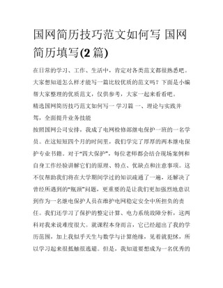 国网简历技巧范文如何写 国网简历填写(2篇)