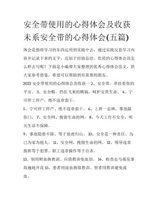 安全带使用的心得体会及收获 未系安全带的心得体会(五篇)