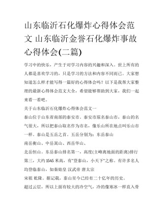 山东临沂石化爆炸心得体会范文 山东临沂金誉石化爆炸事故心得体会(二篇)