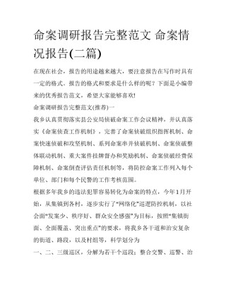 命案调研报告完整范文 命案情况报告(二篇)