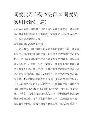 调度实习心得体会范本 调度员实训报告(二篇)