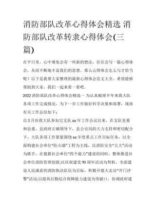 消防部队改革心得体会精选 消防部队改革转隶心得体会(三篇)