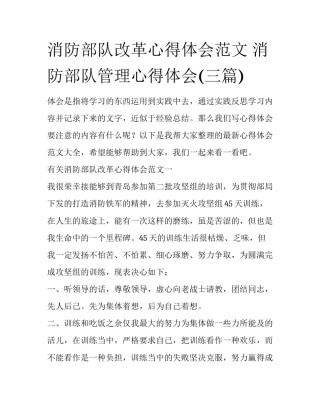 消防部队改革心得体会范文 消防部队管理心得体会(三篇)
