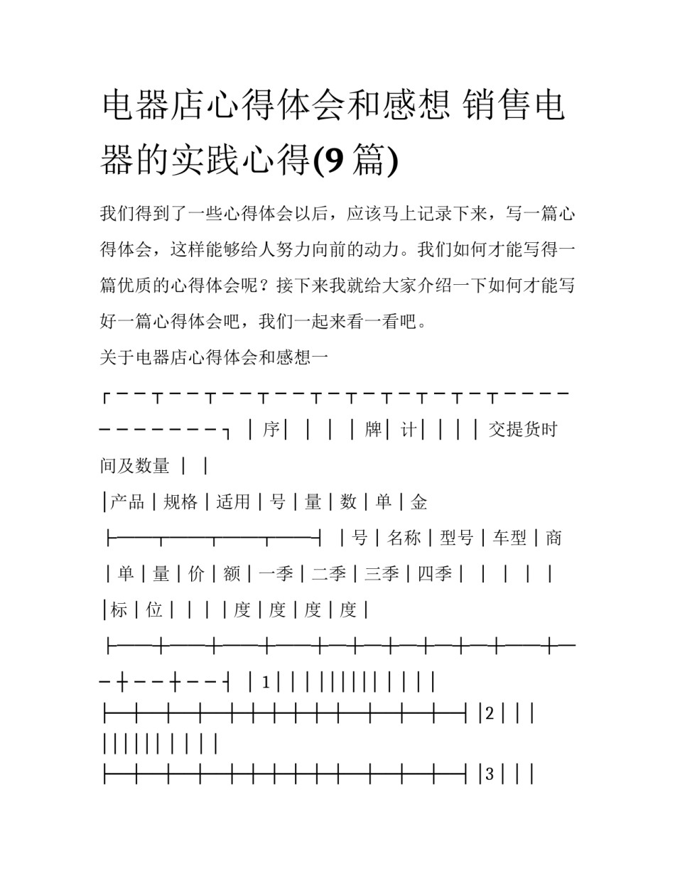 电器店心得体会和感想 销售电器的实践心得(9篇)_第1页