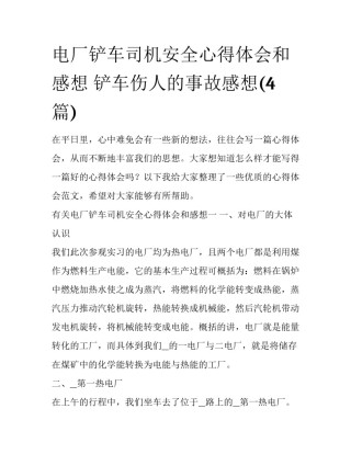 电厂铲车司机安全心得体会和感想 铲车伤人的事故感想(4篇)