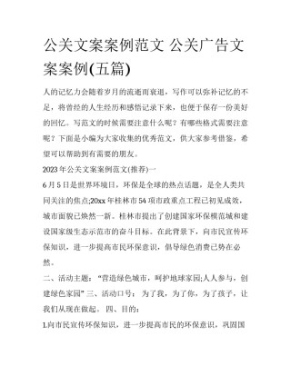 公关文案案例范文 公关广告文案案例(五篇)