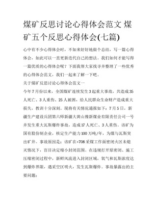 煤矿反思讨论心得体会范文 煤矿五个反思心得体会(七篇)
