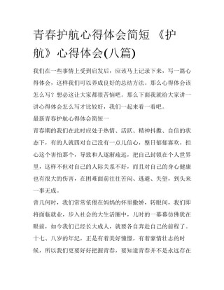 青春护航心得体会简短 《护航》心得体会(八篇)