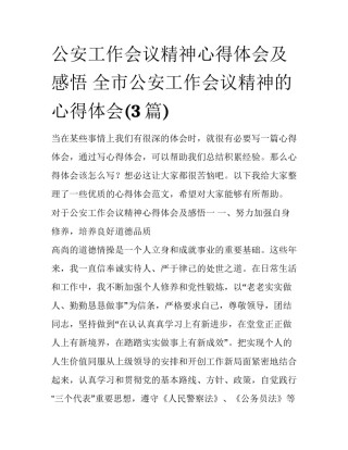 公安工作会议精神心得体会及感悟 全市公安工作会议精神的心得体会(3篇)