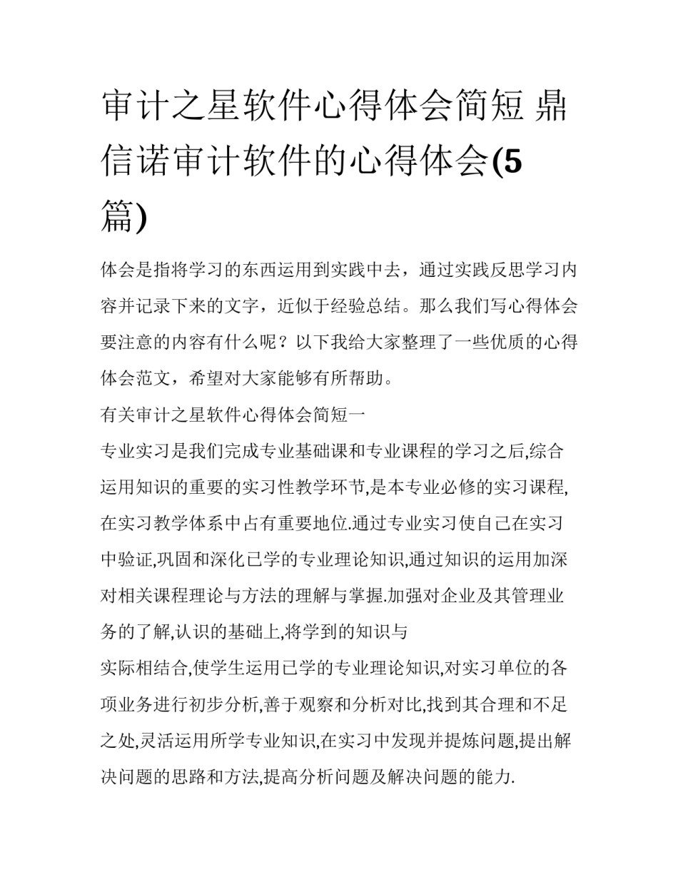 审计之星软件心得体会简短 鼎信诺审计软件的心得体会(5篇)_第1页