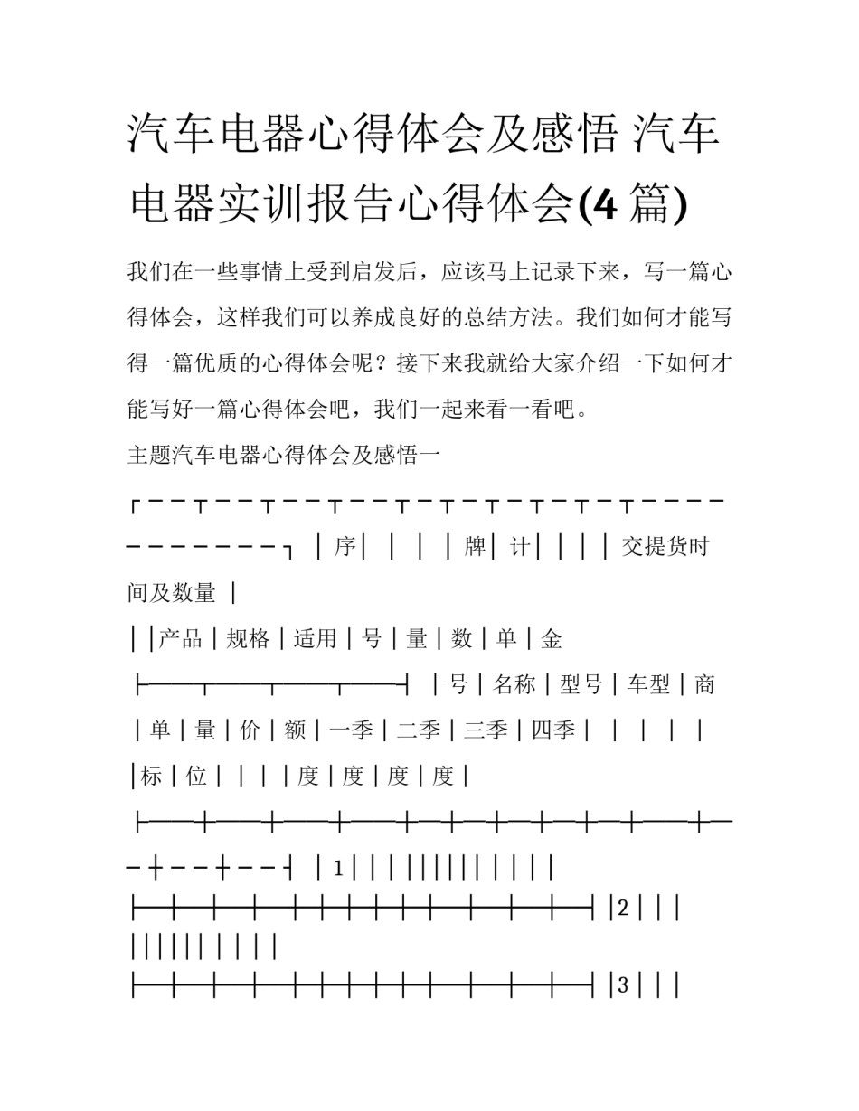 汽车电器心得体会及感悟 汽车电器实训报告心得体会(4篇)_第1页