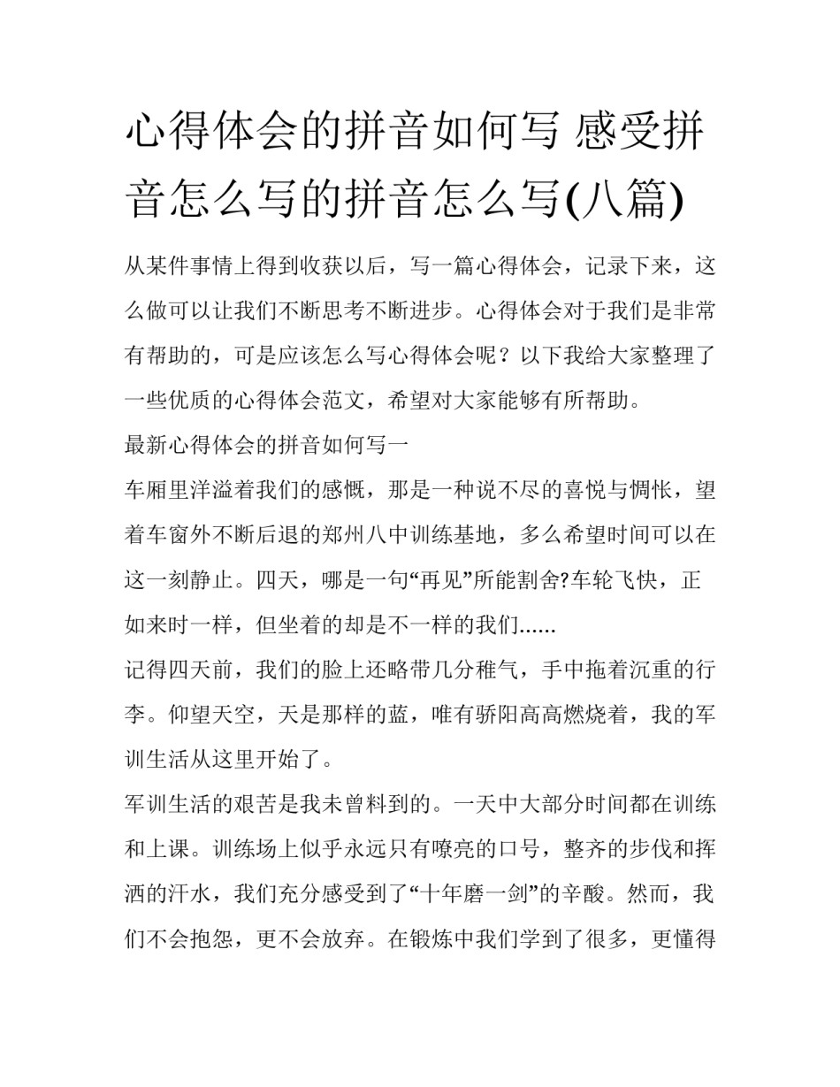 心得体会的拼音如何写 感受拼音怎么写的拼音怎么写(八篇)_第1页