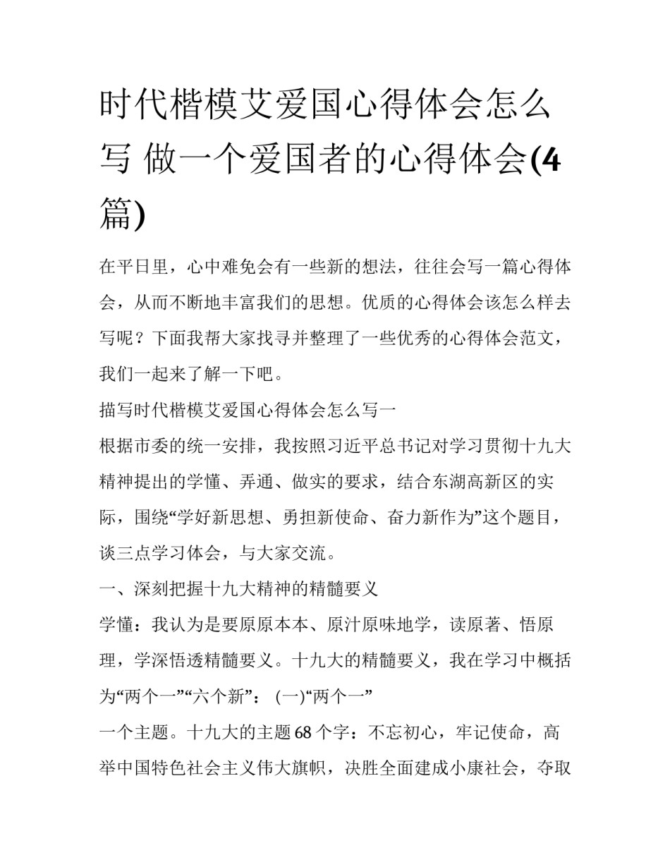 时代楷模艾爱国心得体会怎么写 做一个爱国者的心得体会(4篇)_第1页