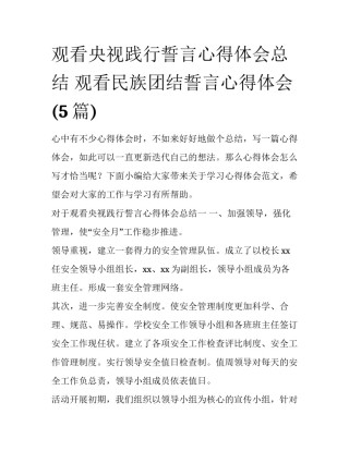 观看央视践行誓言心得体会总结 观看民族团结誓言心得体会(5篇)