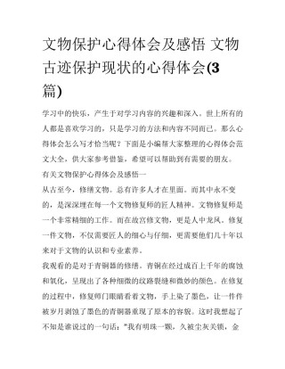 文物保护心得体会及感悟 文物古迹保护现状的心得体会(3篇)