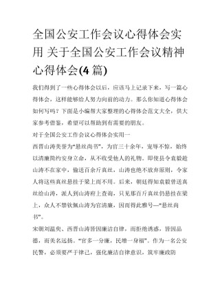 全国公安工作会议心得体会实用 关于全国公安工作会议精神心得体会(4篇)