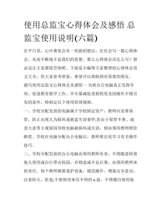 使用总监宝心得体会及感悟 总监宝使用说明(六篇)