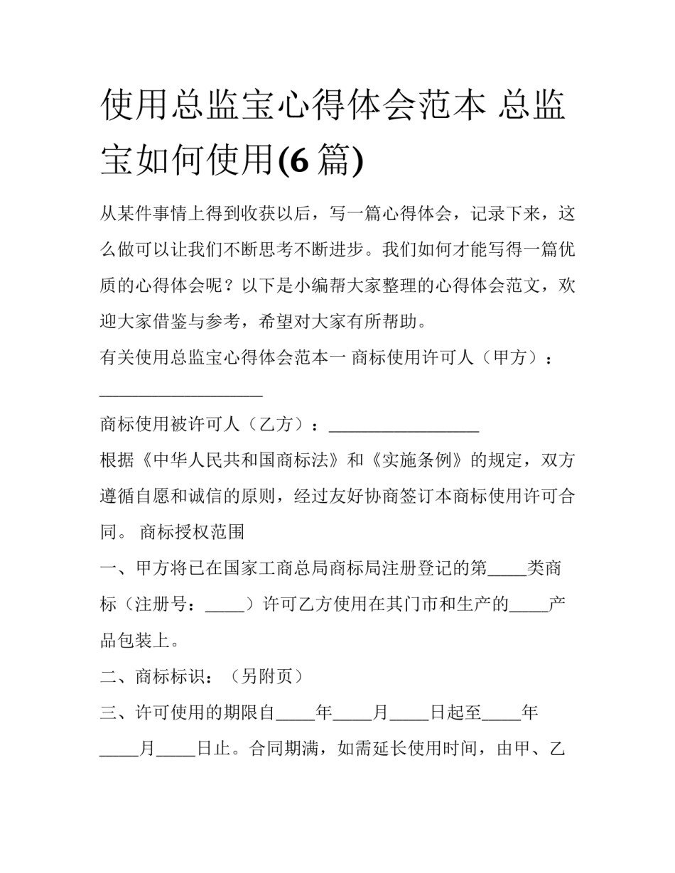 使用总监宝心得体会范本 总监宝如何使用(6篇)_第1页