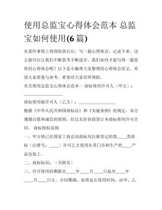 使用总监宝心得体会范本 总监宝如何使用(6篇)