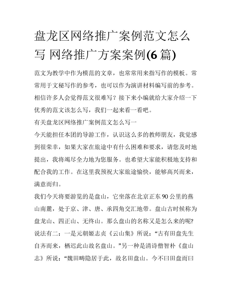 盘龙区网络推广案例范文怎么写 网络推广方案案例(6篇)_第1页
