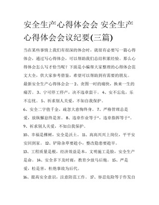 安全生产心得体会会 安全生产心得体会会议纪要(三篇)