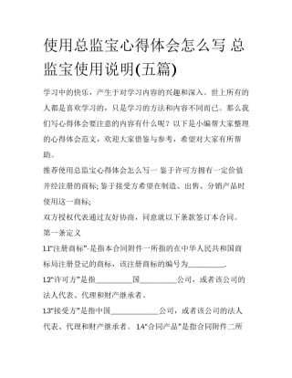 使用总监宝心得体会怎么写 总监宝使用说明(五篇)