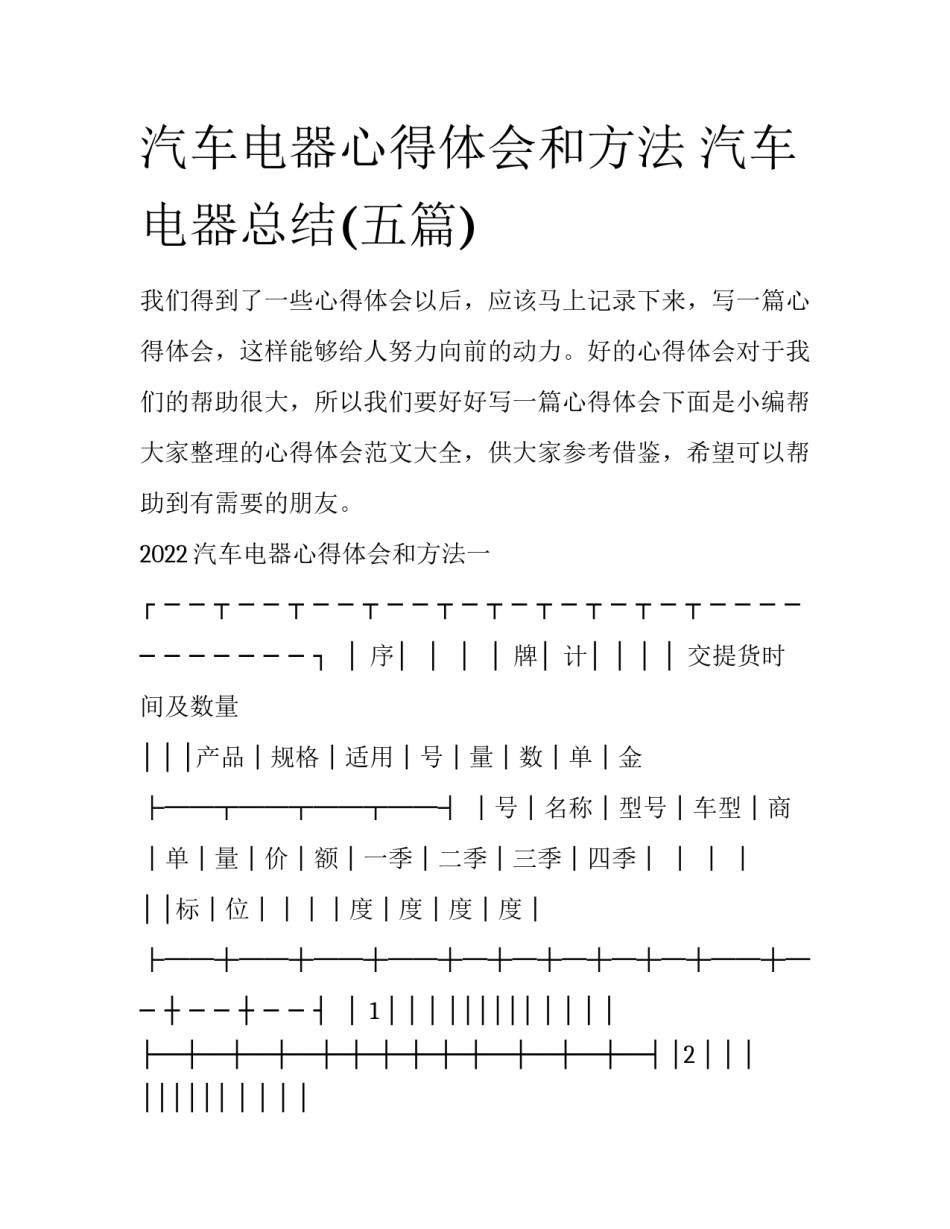 汽车电器心得体会和方法 汽车电器总结(五篇)_第1页