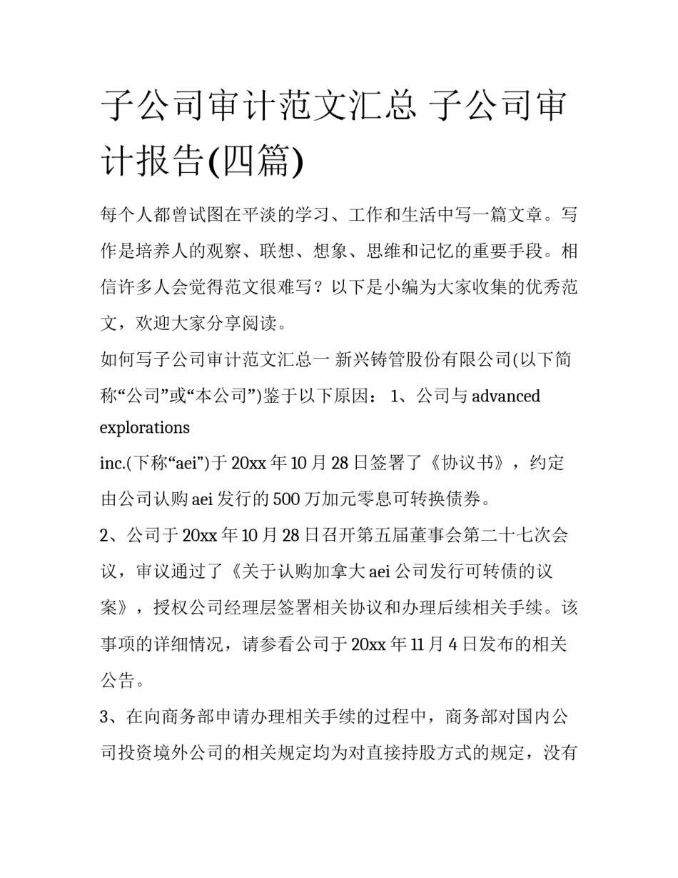 子公司审计范文汇总 子公司审计报告(四篇)_第1页