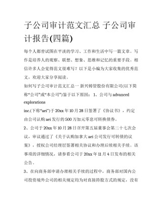 子公司审计范文汇总 子公司审计报告(四篇)