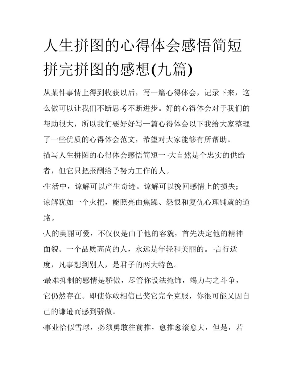 人生拼图的心得体会感悟简短 拼完拼图的感想(九篇)_第1页