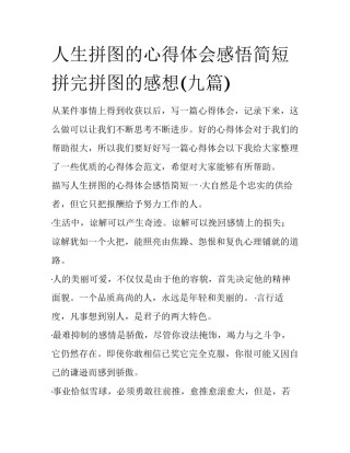 人生拼图的心得体会感悟简短 拼完拼图的感想(九篇)