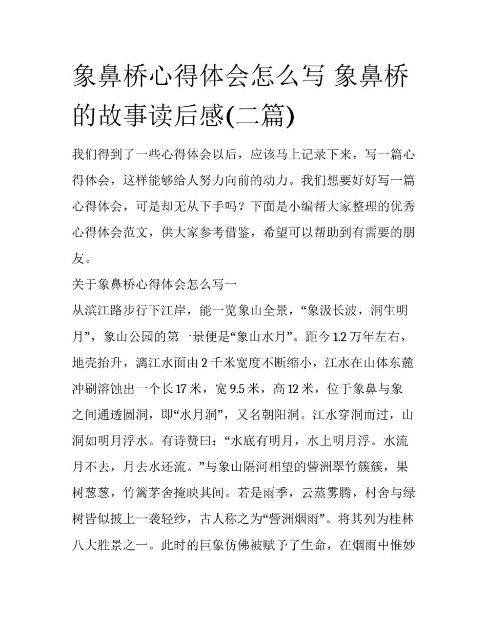 象鼻桥心得体会怎么写 象鼻桥的故事读后感(二篇)_第1页