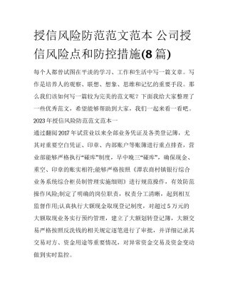 授信风险防范范文范本 公司授信风险点和防控措施(8篇)