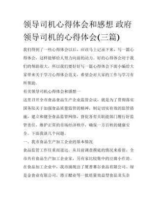 领导司机心得体会和感想 政府领导司机的心得体会(三篇)