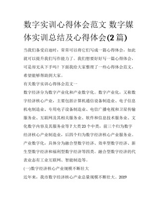 数字实训心得体会范文 数字媒体实训总结及心得体会(2篇)