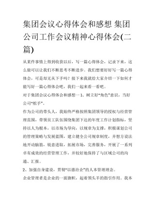 集团会议心得体会和感想 集团公司工作会议精神心得体会(二篇)