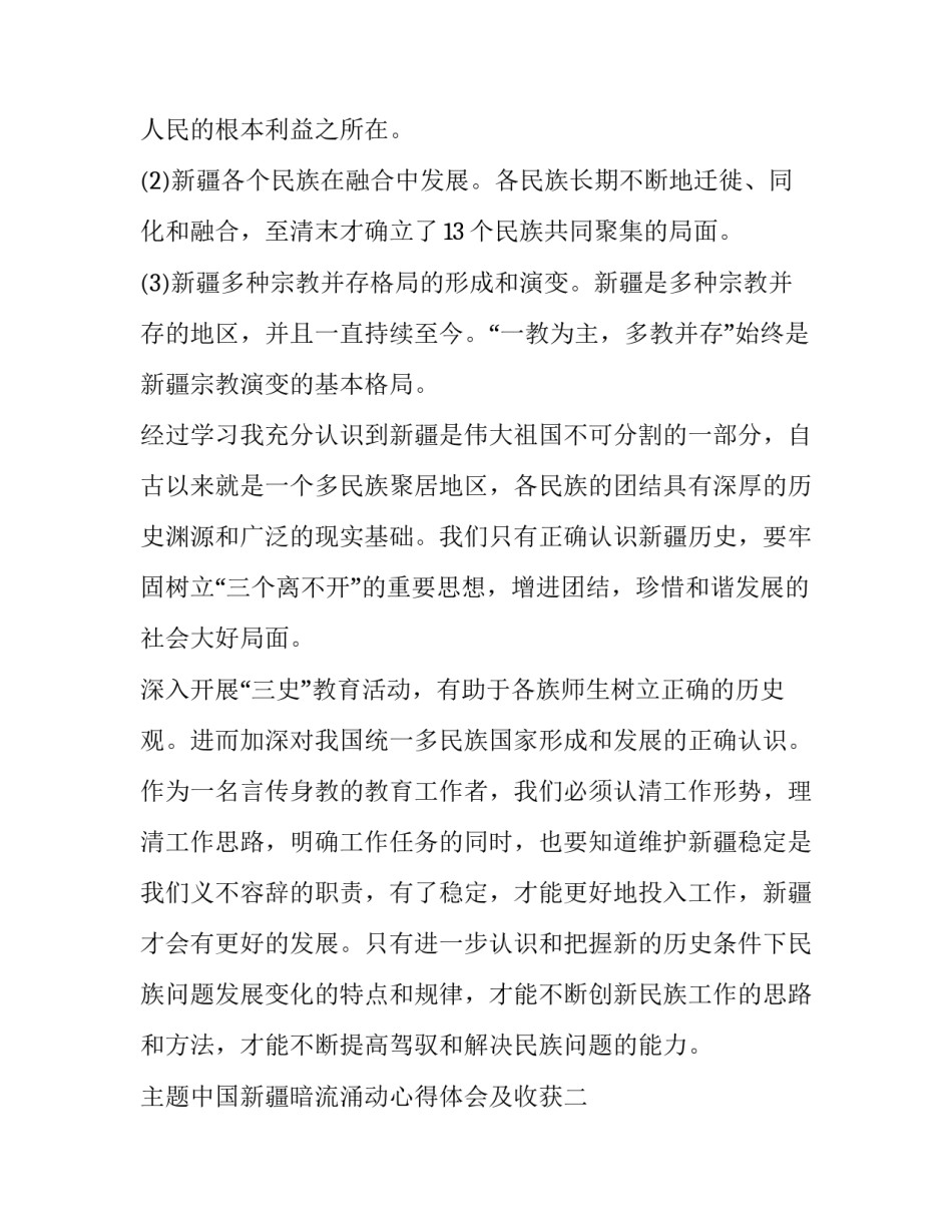 中国新疆暗流涌动心得体会及收获 新疆反恐暗流涌动心得体会(7篇)_第2页