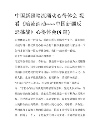 中国新疆暗流涌动心得体会 观看《暗流涌动~~~中国新疆反恐挑战》心得体会(4篇)