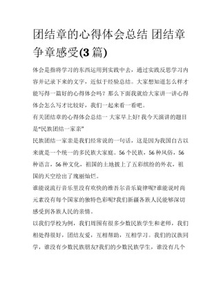 团结章的心得体会总结 团结章争章感受(3篇)