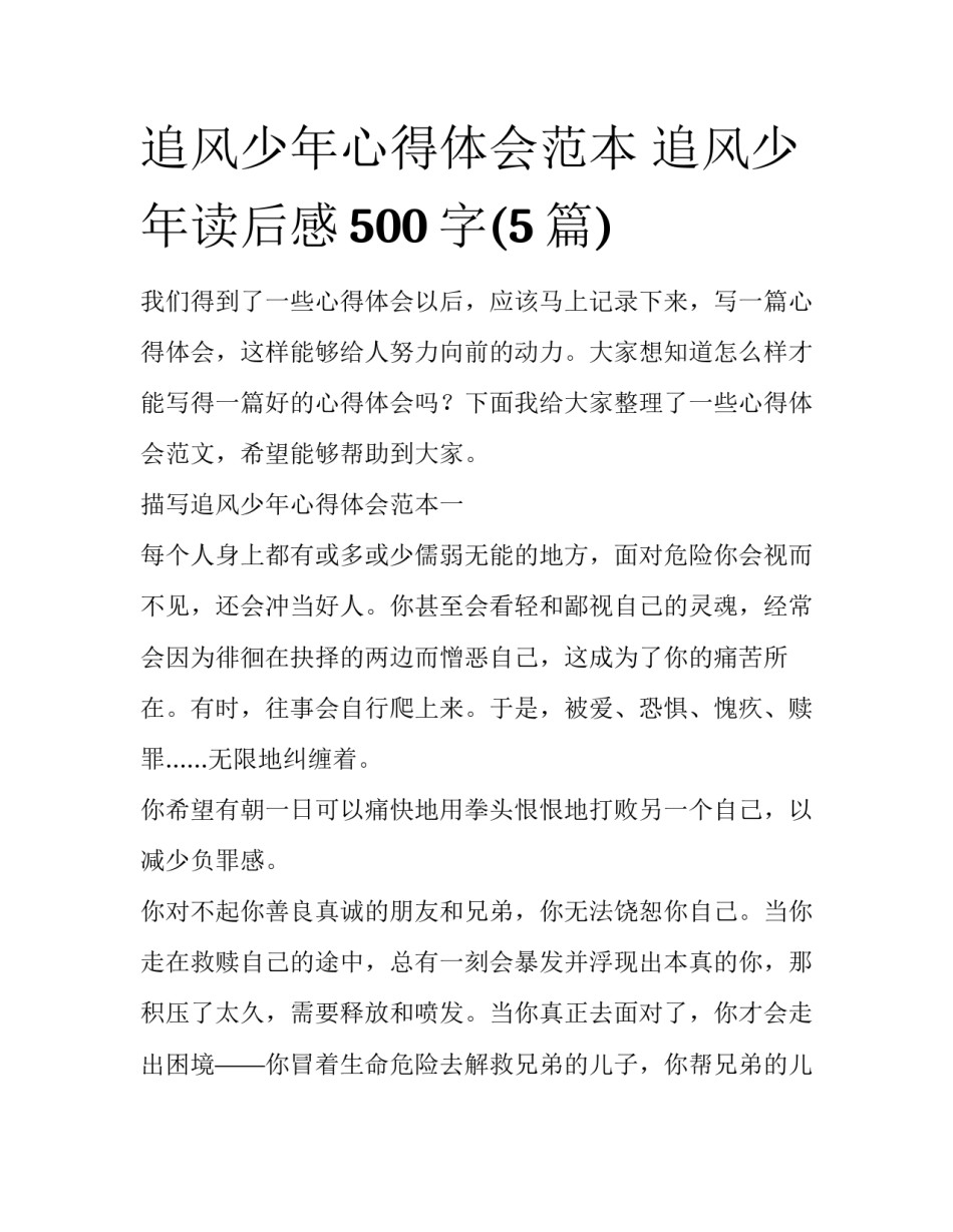 追风少年心得体会范本 追风少年读后感500字(5篇)_第1页