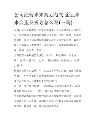 公司经营未来规划范文 企业未来展望及规划怎么写(三篇)