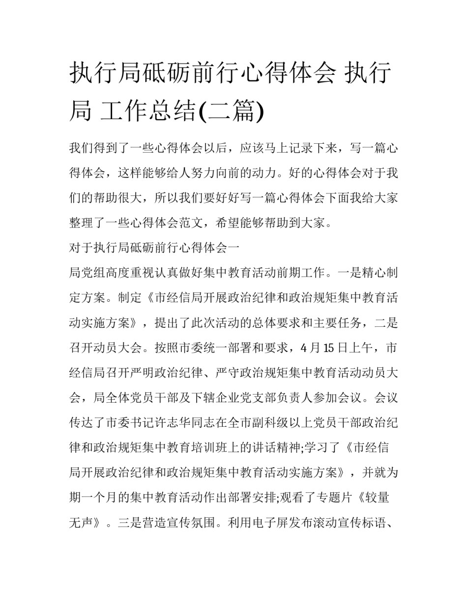 执行局砥砺前行心得体会 执行局 工作总结(二篇)_第1页
