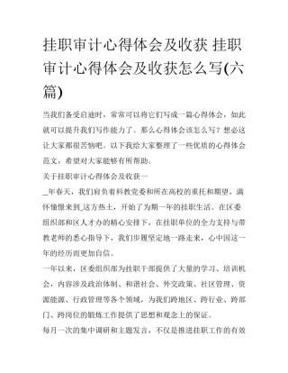 挂职审计心得体会及收获 挂职审计心得体会及收获怎么写(六篇)