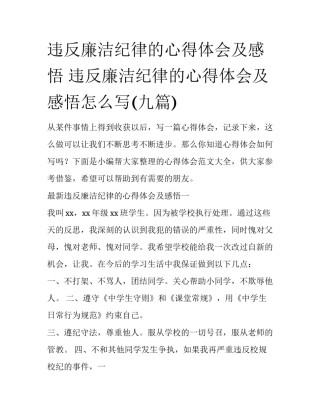 违反廉洁纪律的心得体会及感悟 违反廉洁纪律的心得体会及感悟怎么写(九篇)